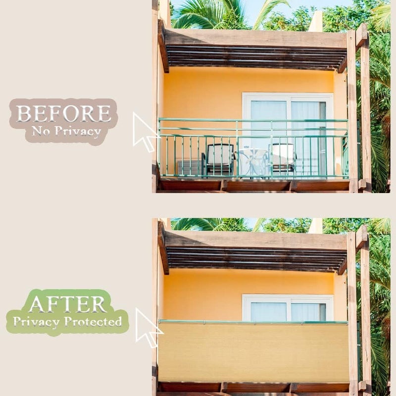 iCover شاشة خصوصية للشرفة 3x10 قدم، غطاء سياج مقاوم للأشعة فوق البنفسجية للشرفة، السطح، الحديقة، الفناء الخلفي، مع روابط كابل مضمنة، رملي - Image 5